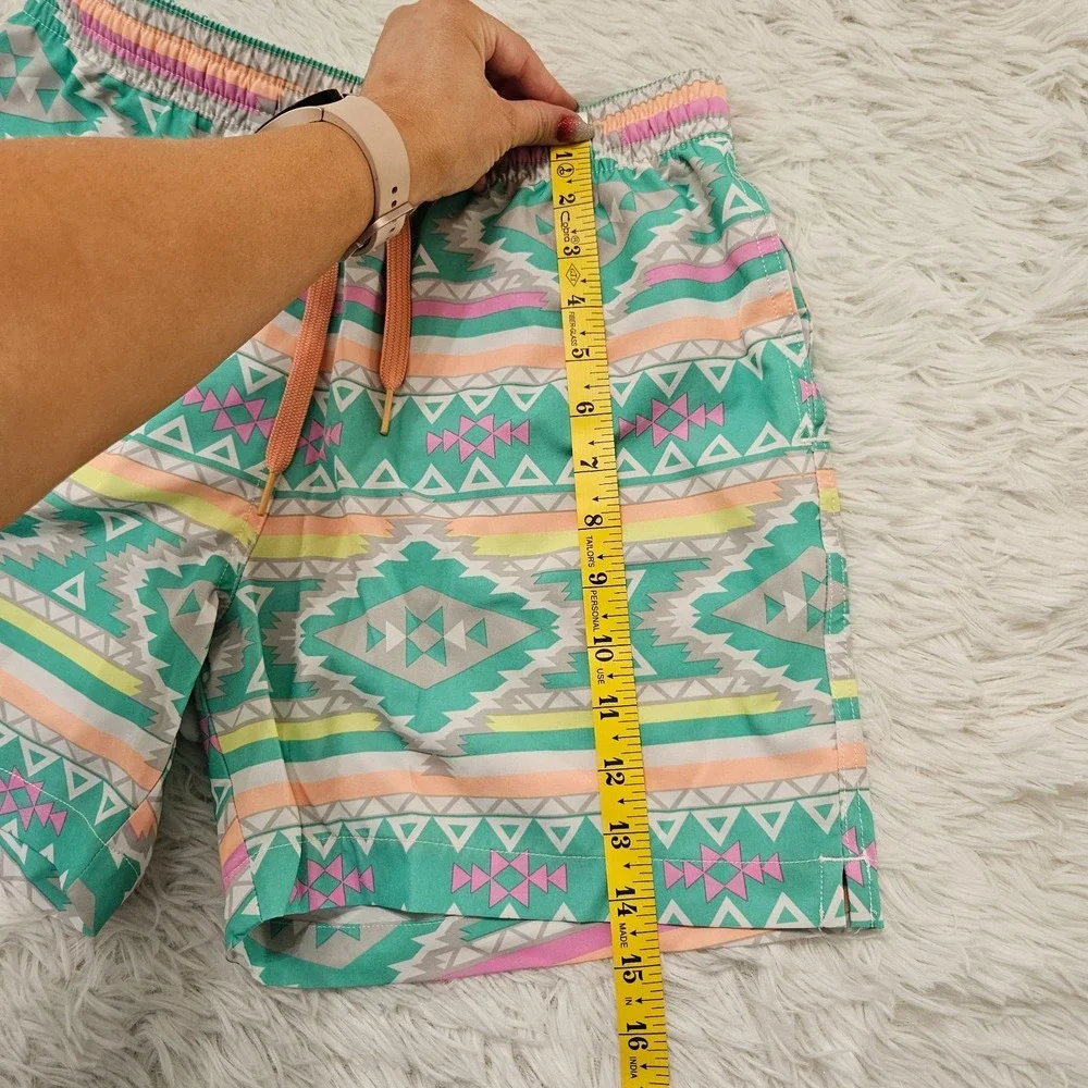 Chubbies Mens Swim Trunks Teal Pastel Neon Tribal Aztec Retro Print Sz S‎
